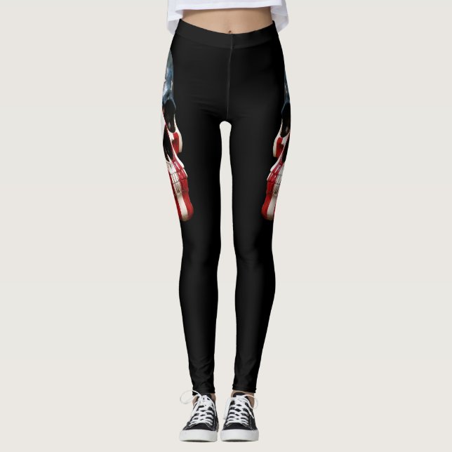 Röda vita och blåa dödskallar på svarta leggings (Framsida)