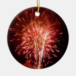 Röda, vita och blåa fyrverkerier II Patriotiska Julgransprydnad Keramik