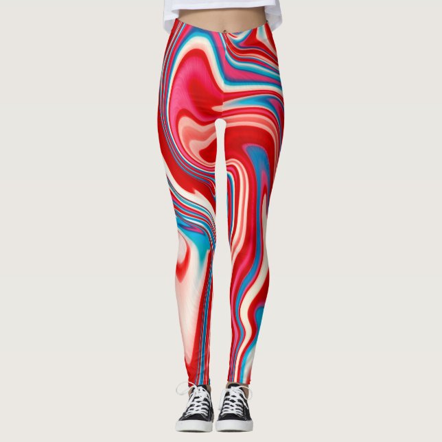 Röda vita och blåa Paint Pouring Leggings (Framsida)