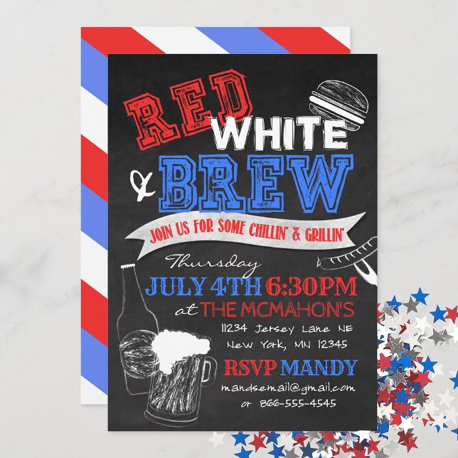 Röda Vita och Brygg Chalkboard Festsedlar Inbjudningar (Red, White & Brew Chalkboard Invitation)
