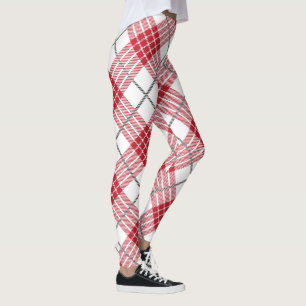 Röda vita och grått plaid mönster leggings