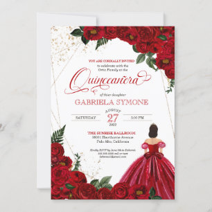 Röda vita och Guld Ro Elegant Gown Quinceanera Inbjudningar