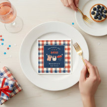 Röda Vita och Kommer Snart Baby Shower Servetter