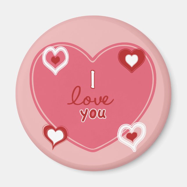 Röda, vita och Rosa Hearter Magnet (Framsidan)