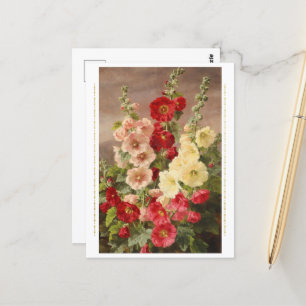 Röda, vita och rosa hollyhocks, Christensen Vykort