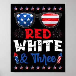Röda vita och tre tredje födelsedagen amerikanska  poster