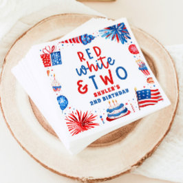 Röda vita och två 4:e juli 2:a födelsedagen Party Pappersservett