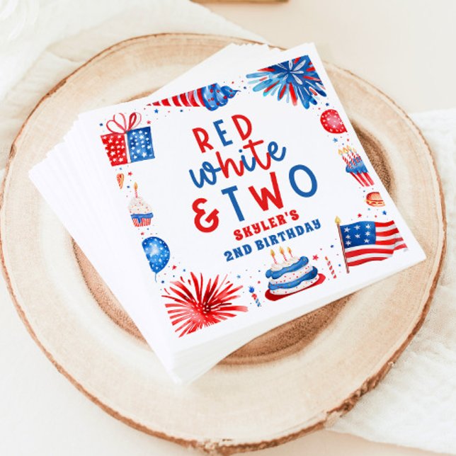 Röda vita och två 4:e juli 2:a födelsedagen Party Pappersservett (Skapare uppladdad)
