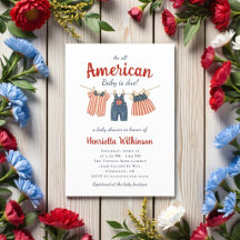 Röda vita och väntande patriotiska baby shower-klä