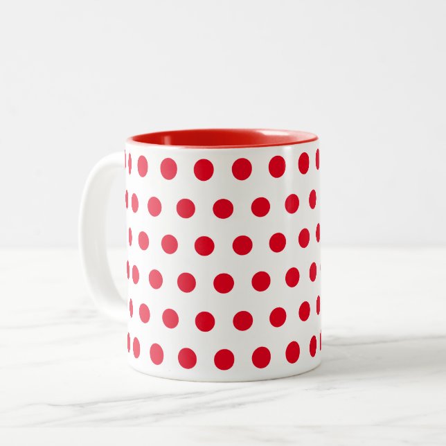 Röda vita polka dots Två-Tonad mugg (Framsida vänster)