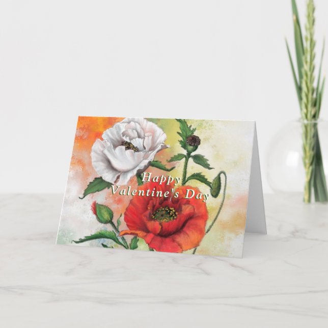 Röda vita poppies Alla hjärtans dagskort Kort (Framsida)
