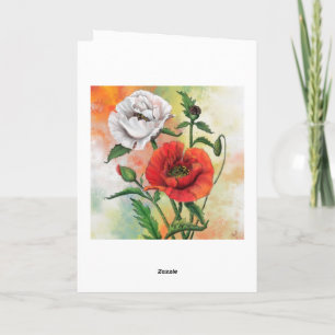 Röda vita poppies Alla hjärtans dagskort Kort