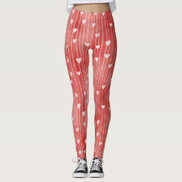 Röda Vita Ränder Hjärter Leggings