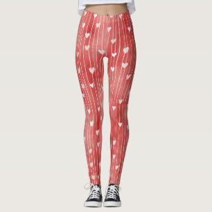 Röda Vita Ränder Hjärter Leggings