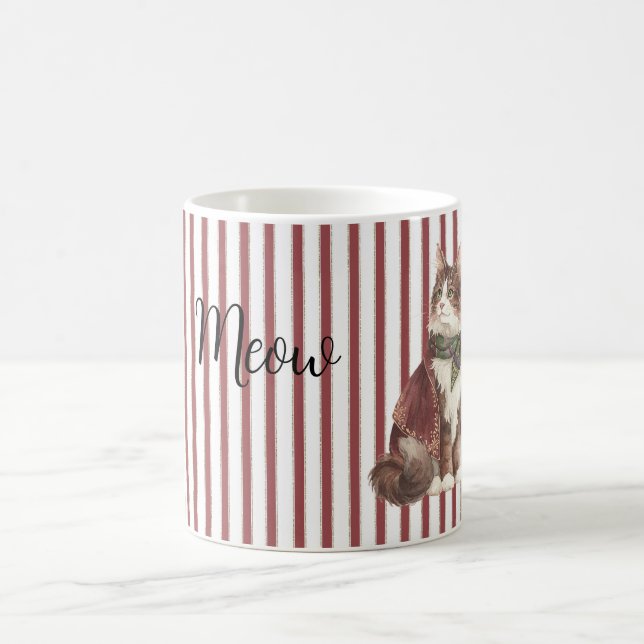 Röda Vita Ränder Meow Katt Kaffemugg (Center)