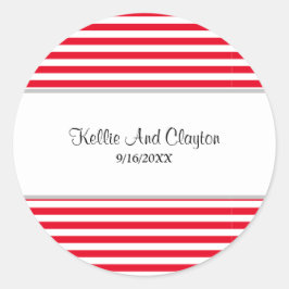 Röda/vita randiga klassiska runda vigseldekaler runt klistermärke