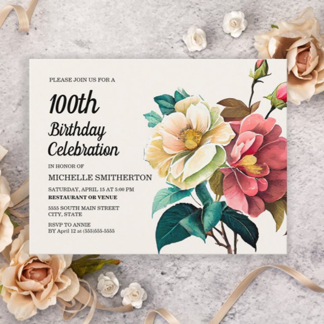 Röda Vita Rosor 100-årsdag Inbjudan Vykort (Skapare uppladdad)