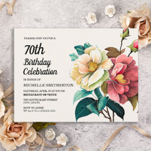 Röda Vita Rosor Kvinnas 70-årsdag Inbjudan Vykort