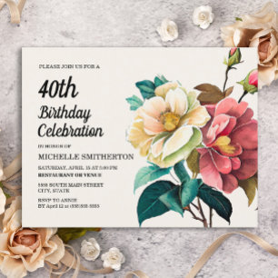 Röda vita rosor Kvinnors 40-årsdag Inbjudan Vykort
