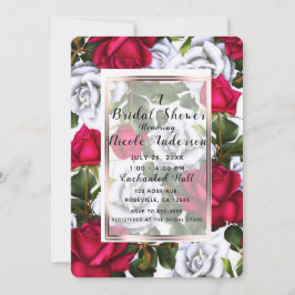 Röda & Vita Rosor Shabby Chic Rustik Bröllopsdusch Inbjudningar