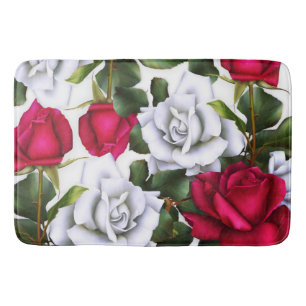 Röda & Vita Rosor Shabby Chic Rustik Modern Glamou Badrumsmatta