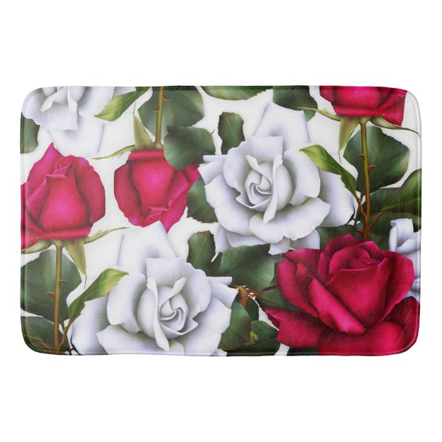 Röda & Vita Rosor Shabby Chic Rustik Modern Glamou Badrumsmatta (Framsidan)