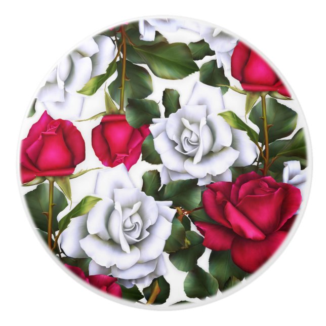 Röda & Vita Rosor Shabby Chic Rustik Modern Glamou Knopp (Framsidan)