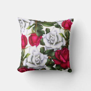 Röda & Vita Rosor Shabby Chic Rustik Modern Glamou Kudde