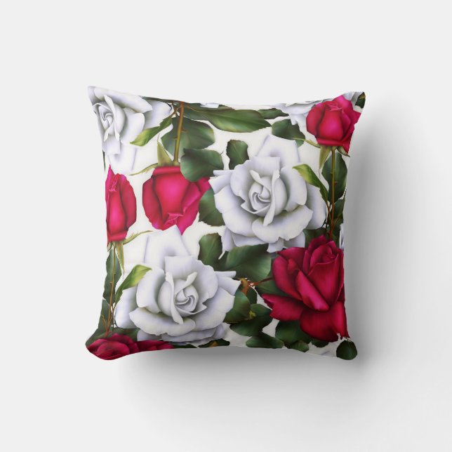 Röda & Vita Rosor Shabby Chic Rustik Modern Glamou Kudde (Framsida)