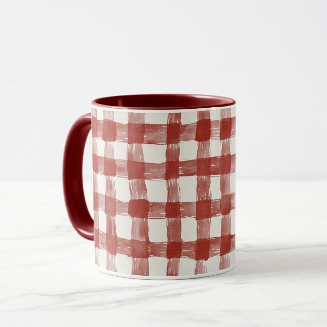 Röda vita rutiga ränder   mugg (Framsida vänster)