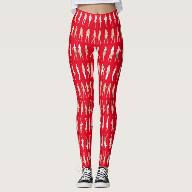 Röda, vita silhuette mode-flickors baljor leggings (Framsida)