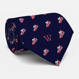 Röda Vita Skor Monogram Initial Midnatt Blå Slips