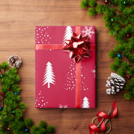 Röda Vita Snöflinga Julgranar Inpackningspapper Presentpapper