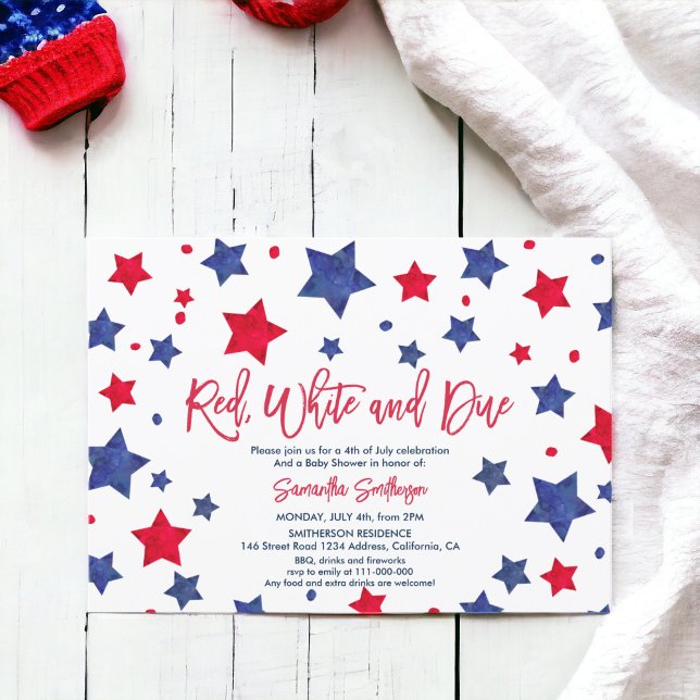 Röda vita stjärnor 4:e juli-babyduschen inbjudningar (Red white and due stars 4th of July baby shower Invitation)