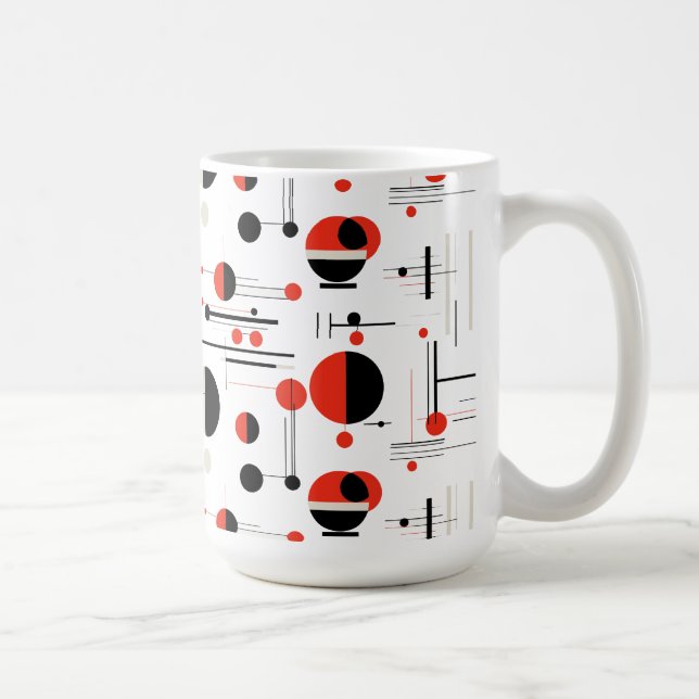 Röda vita svarta Bauhaus-geometriska former mönste Kaffemugg (Höger)
