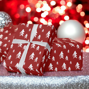 Röda vita träd-illustration, julmas mönster presentpapper