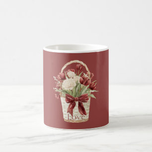 Röda Vita Tulpaner Blommor Korg Kaffemugg