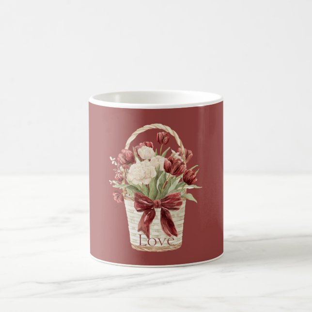 Röda Vita Tulpaner Blommor Korg Kaffemugg (Center)