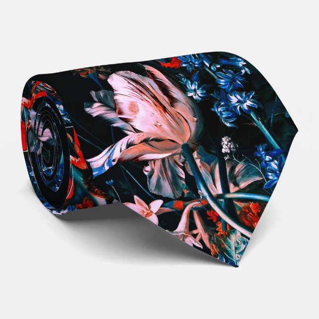 RÖDA VITA TULPANER FÄRGFULA BLOMMOR I SVART BLOMST SLIPS (Rullad)