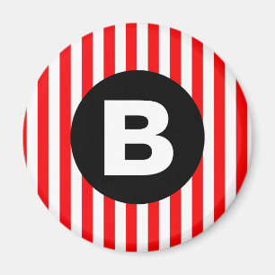 Röda vita vertikala ränder svart monogram magnet