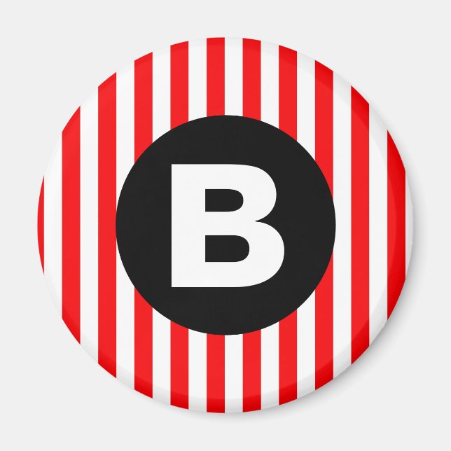Röda vita vertikala ränder svart monogram magnet (Framsidan)