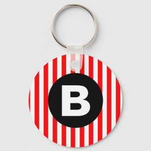 Röda vita vertikala ränder Svart monogram Nyckelring