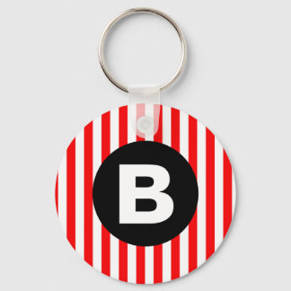 Röda vita vertikala ränder Svart monogram Nyckelring