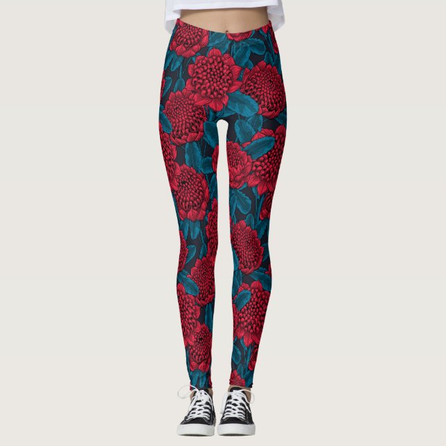 Röda waratah-blommor leggings (Framsida)