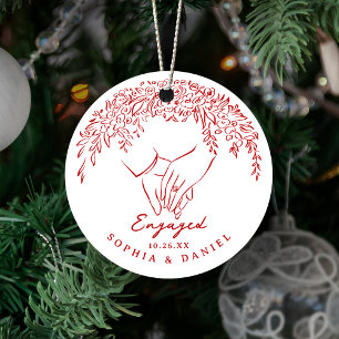 Röda Whimsical händer vår första jul förlovade Julgransprydnad Keramik