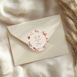 Rödaktig Beige Monogram Bröllopspresent Klistermär Runt Klistermärke