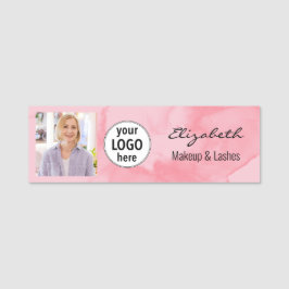 Rödaktig korallrosa akvarell foto logotyp namnbricka