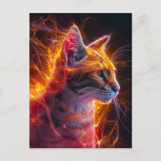 Rödaktig Neon Vildkatt Kosmiskt Ljus Vykort (Framsida)
