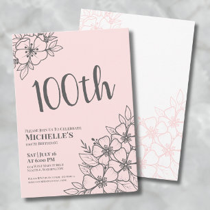 Rödaktig Rosa 100-årsfest Inbjudningar