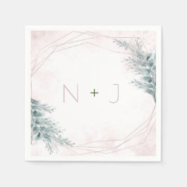 Rödaktig Rosa Akvarell Geometrisk Botanisk Bröllop Pappersservett